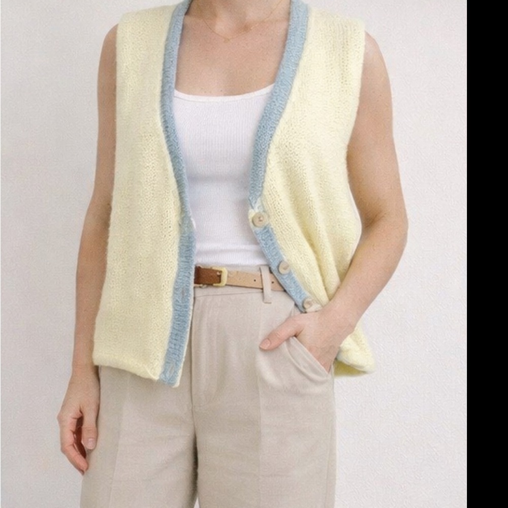 Vintage Ani Barrie Knit Sweater Vest Yellow Grandpa Core Cottagecore Vest S